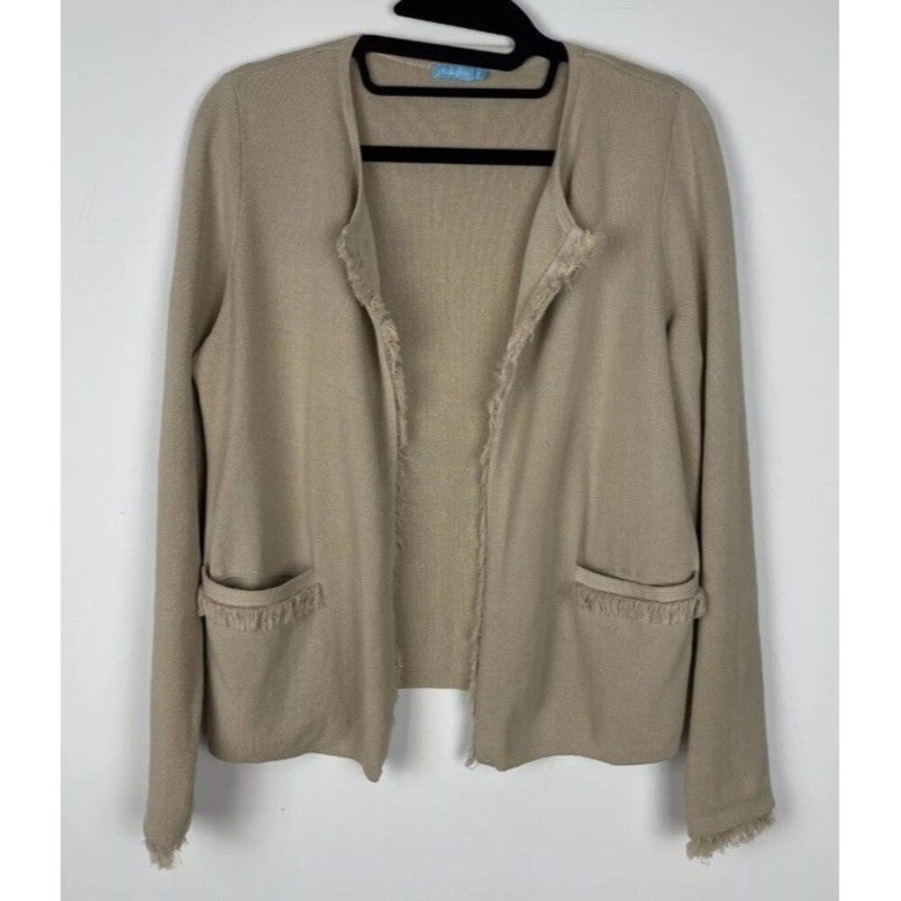 j mclaughlin Blazer Open Cárdigan Beige Fringe Hem Pockets Small